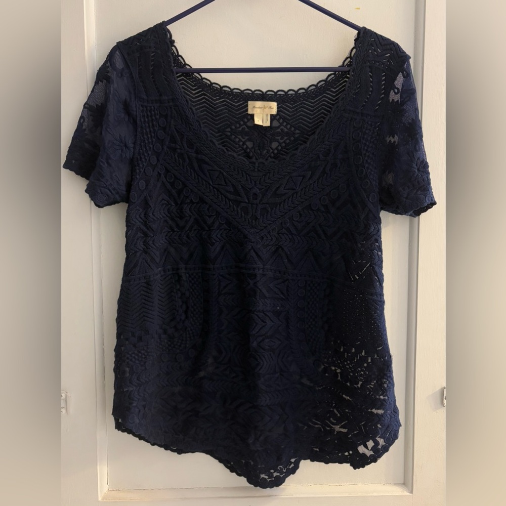 Anthropologie Meadow Rue navy lace top size S